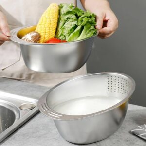 Stainless Steel Rice Washer Strainer Bowl