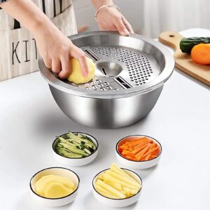 3-in-1 Stainless Steel Grating Basin & Vegetable Cutter